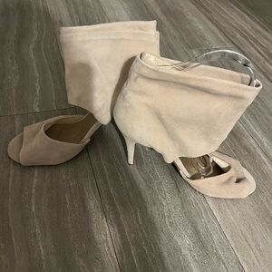 Matisse Ashland Peep Toe Ankle Boot Cut Out Leather Heels Beige Nude Sandals 8.5